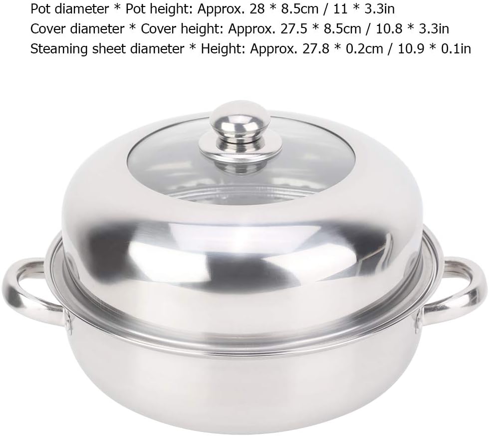 Steam Buns Furnace 28CM Stainless Steel Single Layer Stockpot Hotpot Food Steamer Pot Cookware Household Cooking