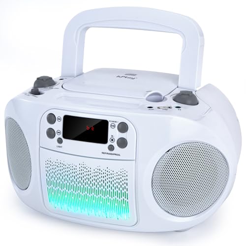 GC09 Kids Boombox, Top Loading CD Player, Bluetooth connectivity for Smartphones, Effortless AUX, USB, Radio and MP3 connectivity, Sing Along Function (Microphone not Included)- White