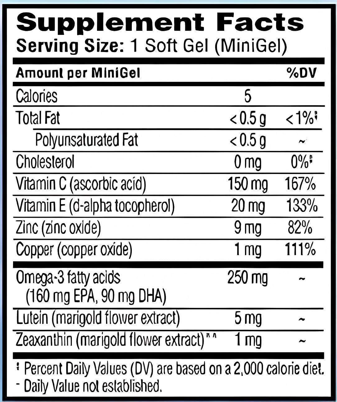 Adult 50 Plus Eye Vitamin & Mineral Supplement 150 Softgels with Zinc, Vitamins C, E, Omega 3, Lutein & Zeaxanthin (1Pack,Packaging May Vary)