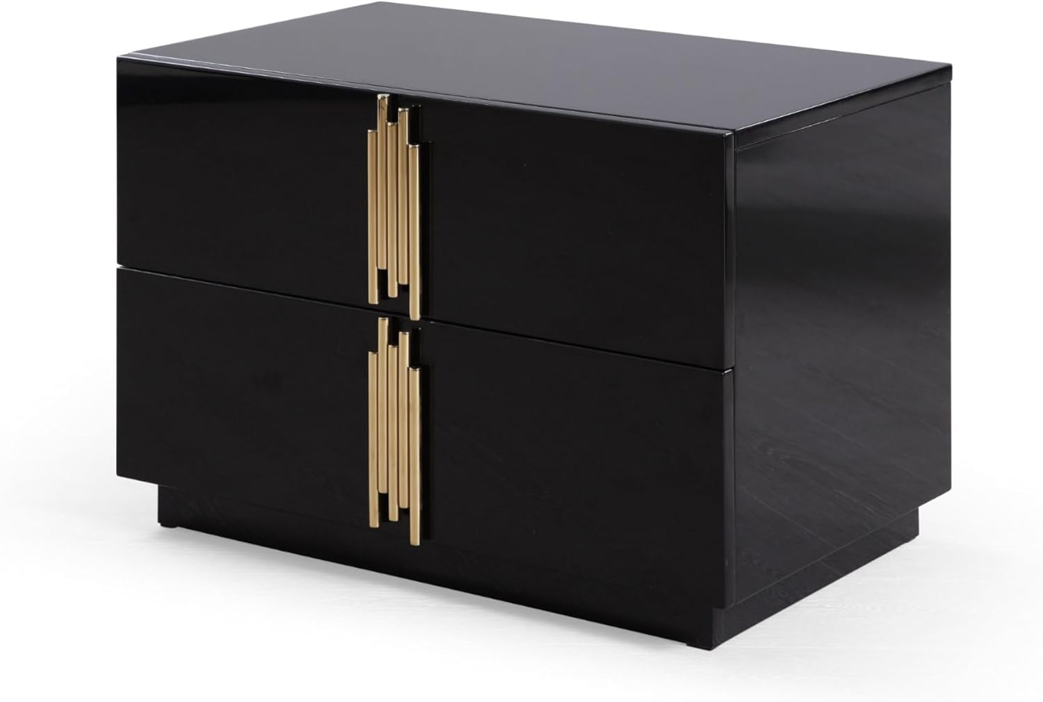 Abramo Collection Modern Bedroom High Gloss 2-Drawer Nightstand, Black, Champagne Gold