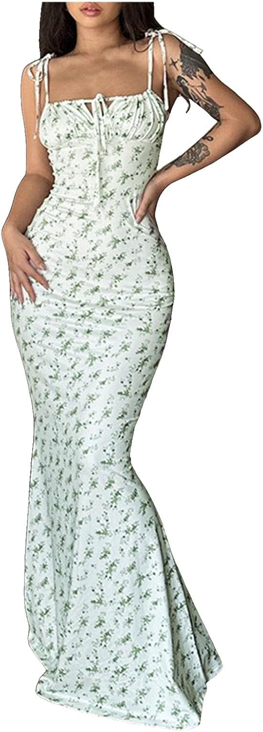 XJYIOEWT Maxi Dresses for Women 2024 Formal,Summer Dresses for Women Trendy Boho Floral Print Crew Neck