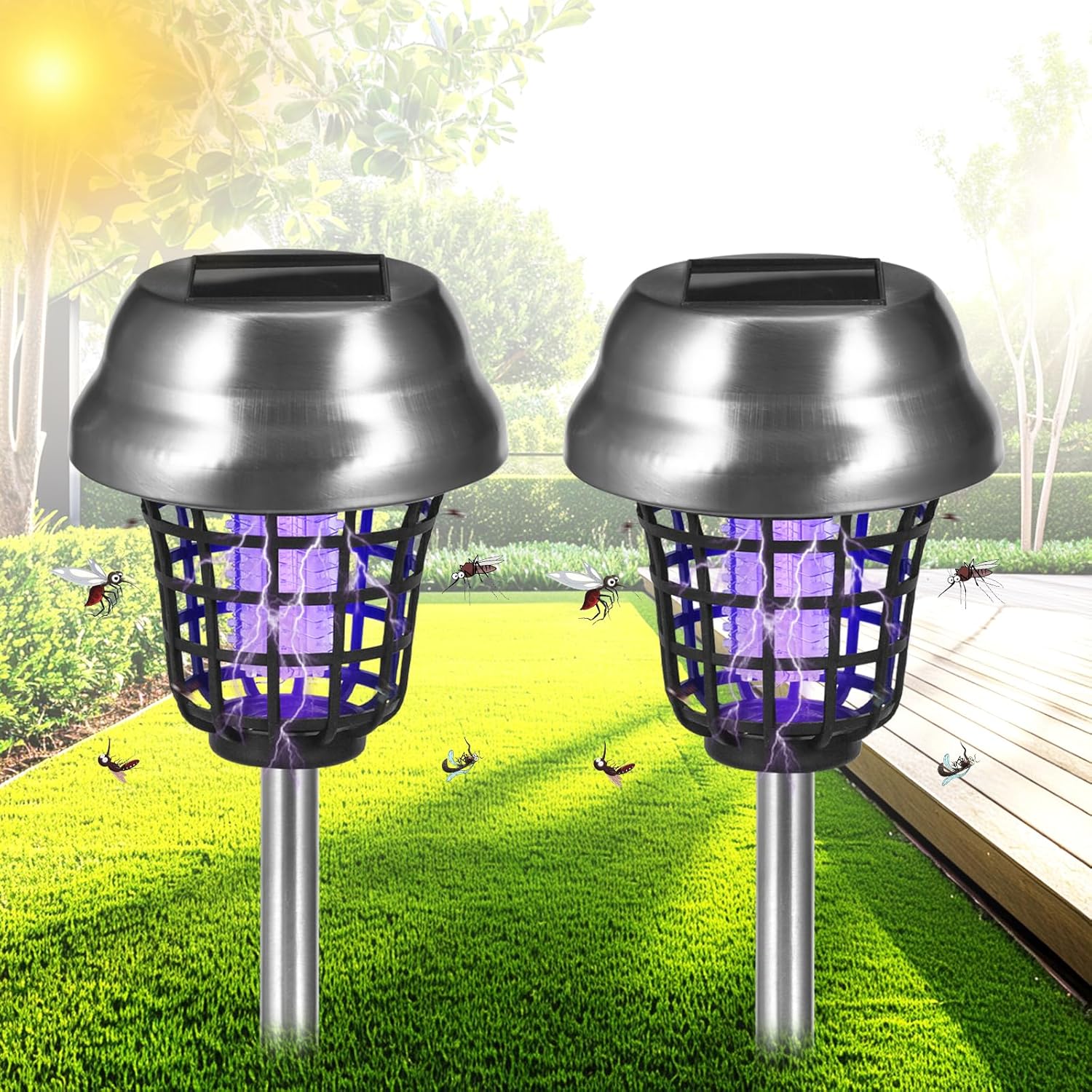Solar Bug Zapper Outdoor Mosquito Zapper 2 in 1 Mosquito Killer Lamp for Patio Backyard Garden Pathway Insect Mosquito Repellent purple and White Light (2)