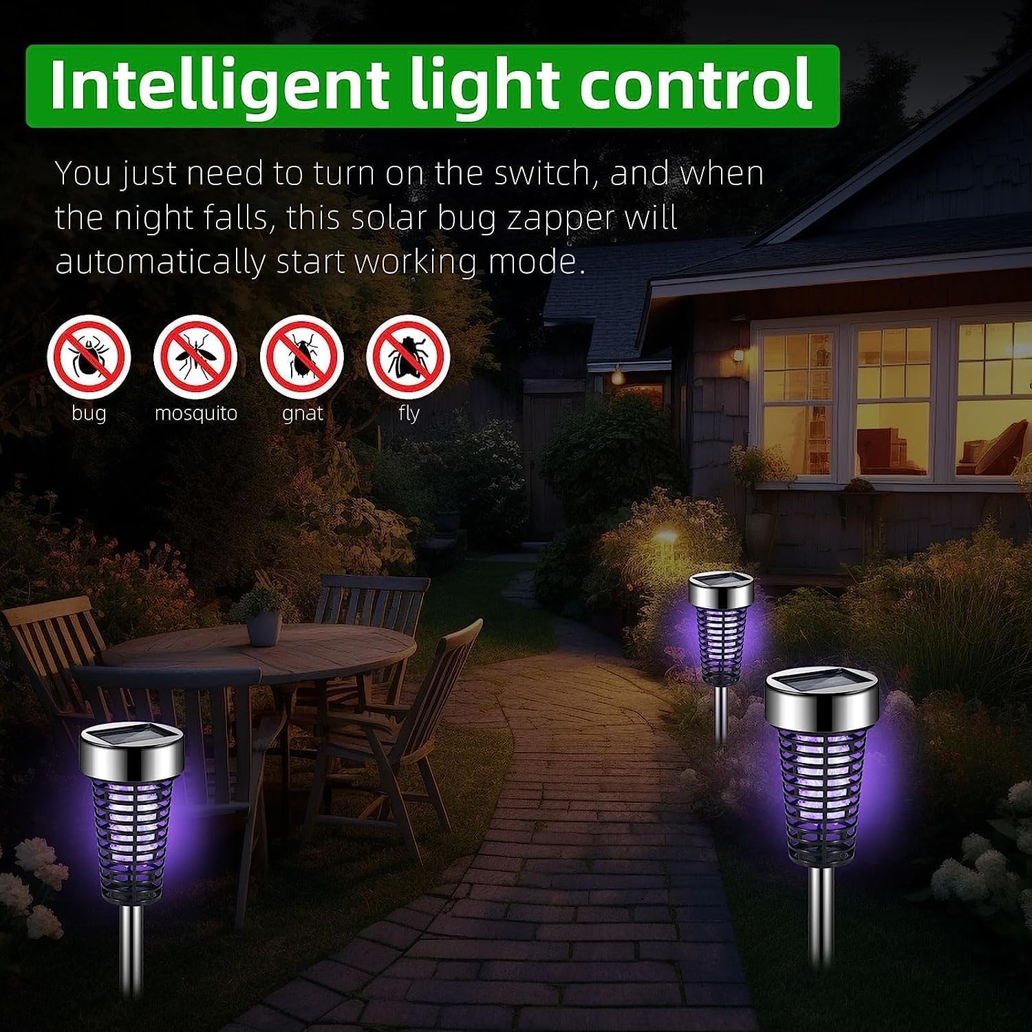 Bug Zapper Outdoor Cordless Solar Bug Light Professional Waterproof Mosquito Zapper for Patio Yard Garden Farm, Small Mosquito Killer Pest Control Repellent Outside for Bug Gnat Fly Insect, 4 PCS