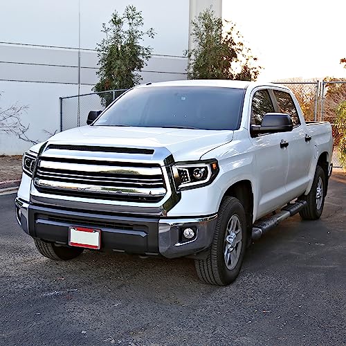 SPEC-D TUNING LED Light Bar Chrome Housing Clear Lens Projector Headlights Compatible with 2014-2021 Toyota Tundra, Left + Right Pair Headlamps Assembly
