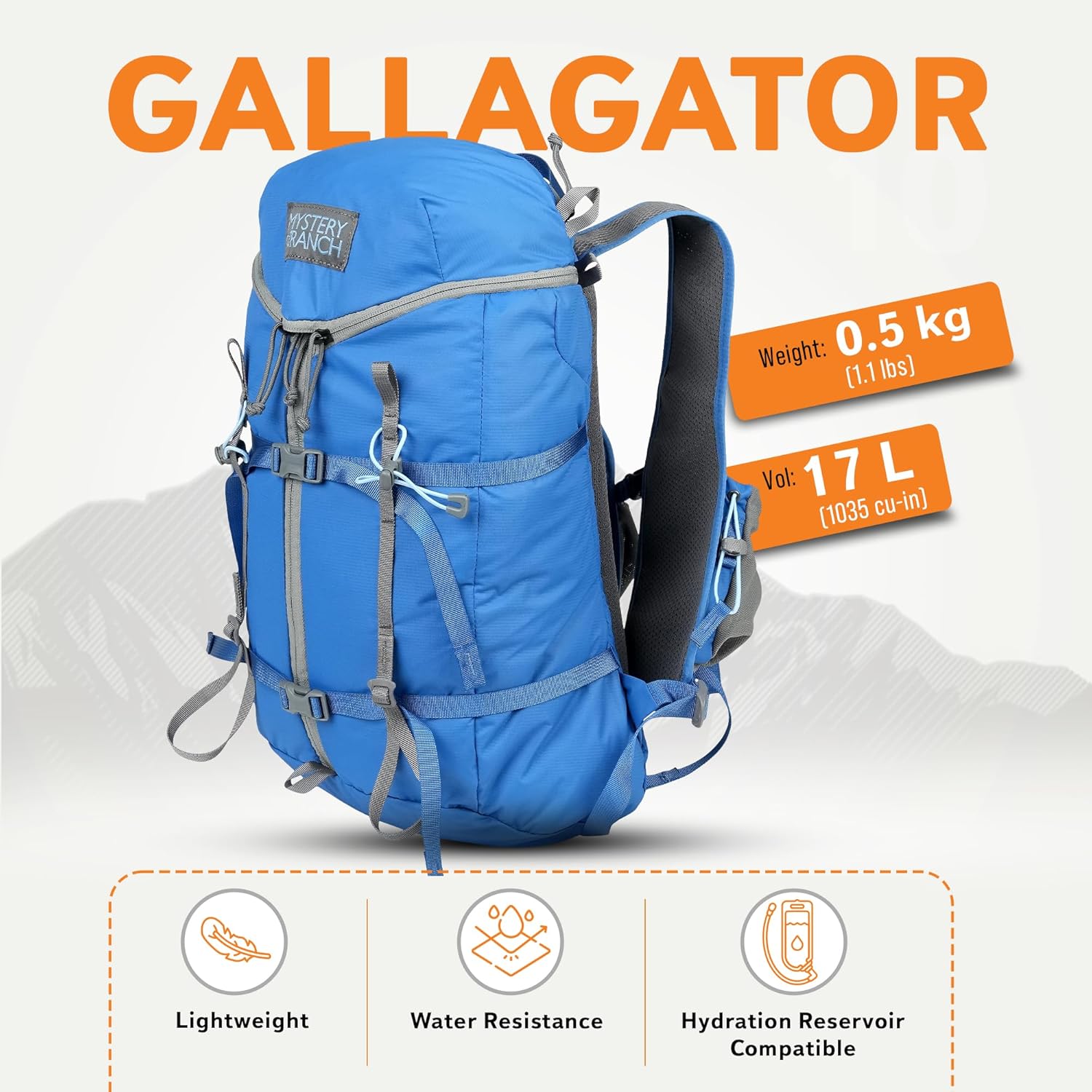 Mystery Ranch Gallagator 20 Daypack - Travel Bag to Hiking Backpack, Pacific, L/XL