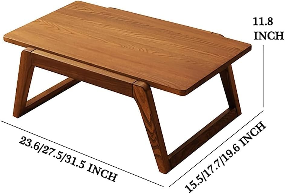 Natural Wood Japanese Tea Table Coffee Table, Rectangle Meditation Table, Rustic Chabudai Low Table for Sitting On The Floor, Heavy Duty Floor Desk Center Table for Living Room