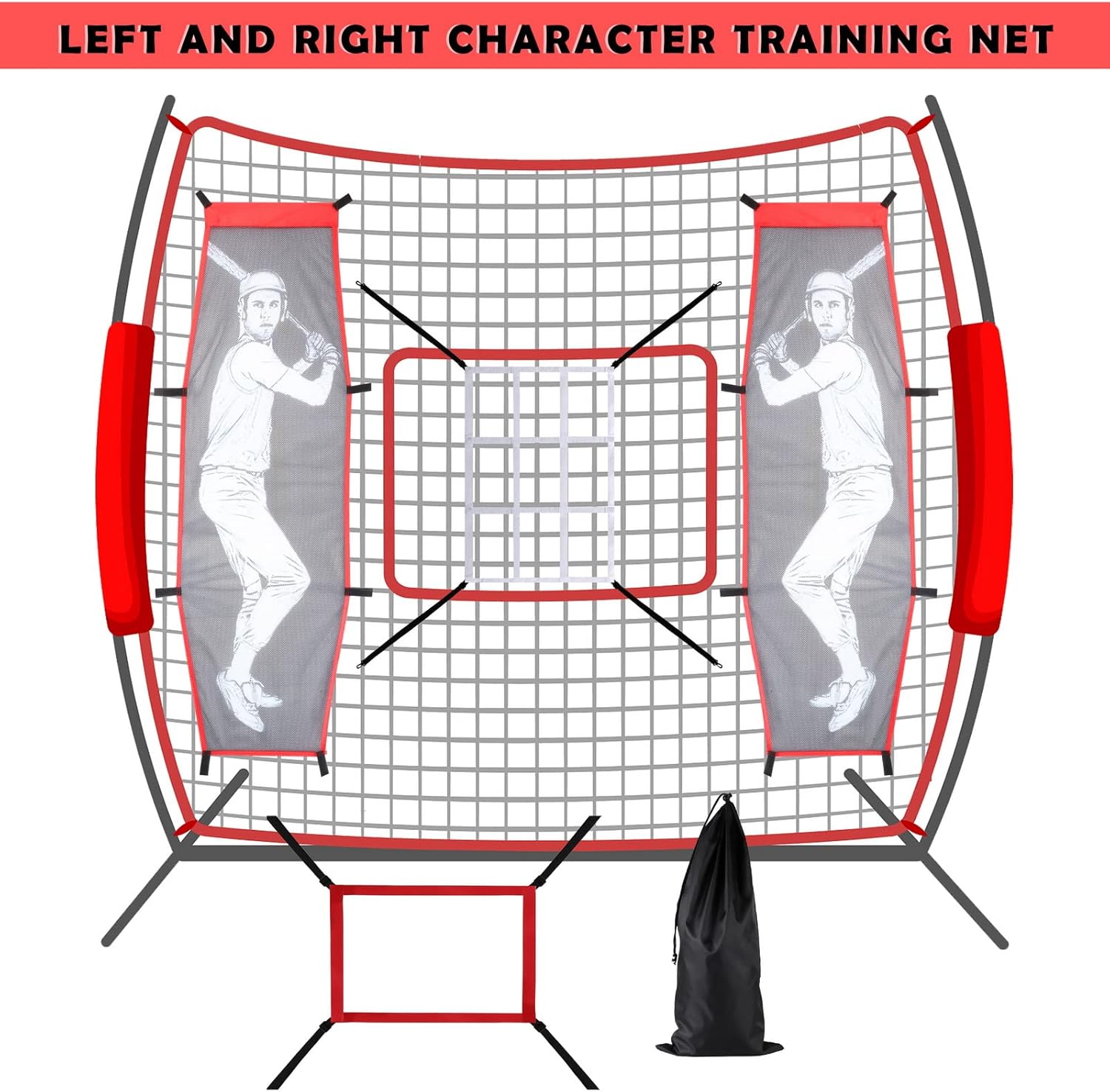 4Pcs Baseball Pitching Net Set - Baseball Softball Pitching Target Dummy Batter Training Aids with Adjustable 9 Hole Pitching Net Strike Zone, Portable Hitting Trainer for Improve Hitting Accuracy