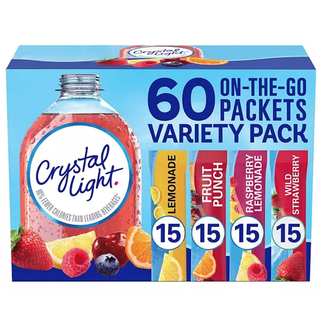 Crystal-Light Variety Pack Zero Sugar Flavored Drink Mix Packets, on-the-go convenience (60 Count)