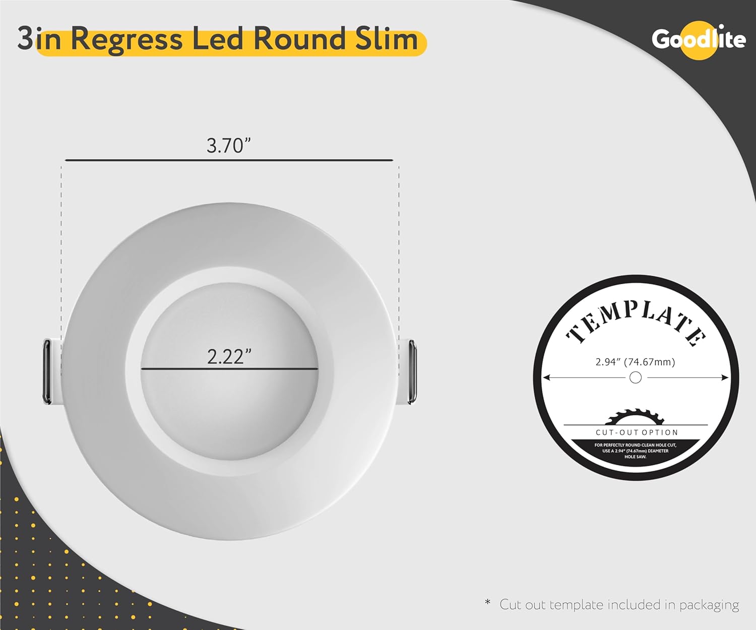 Goodlite 3 Inch LED Regress Round Slim Ceiling Light with Junction Box, Dimmable IC Rated, 10W 80W Equal 700 Lumens, Selectable Color Temperature 2700K, 3000K, 3500K, 4100K, 5000K,