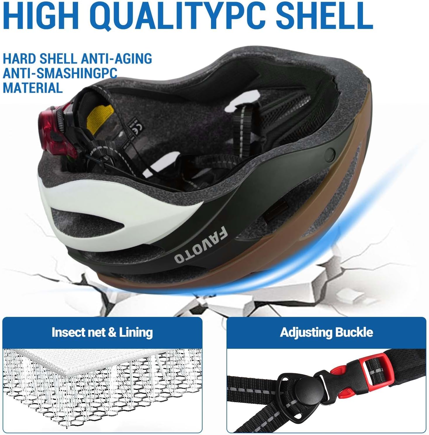 Favoto Bike Helmet with Light - Bicycle Helmet with Removable Magnetic Goggles and USB Rechargeable Taillight Mountain and Road Cycling Helmets for Men and Women