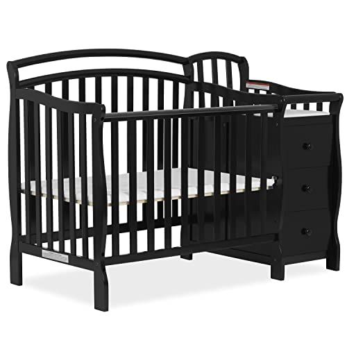 Casco 3-In-1 Mini Crib And Changing Table In Espresso, Convertible Crib, Made Of Pinewood, Three Position Adjustable Mattress Height Settings
