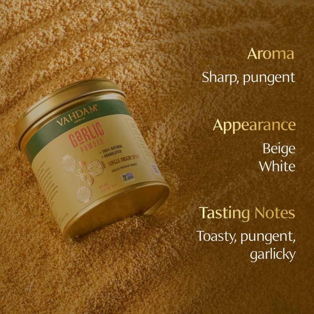 VAHDAM, Garlic Granules (2.47oz) 100% Raw Granulated Garlic (Allium Sativum) from India | Non GMO, Gluten Free, Dried Garlic | Aromatic & Pungent | Direct from Source