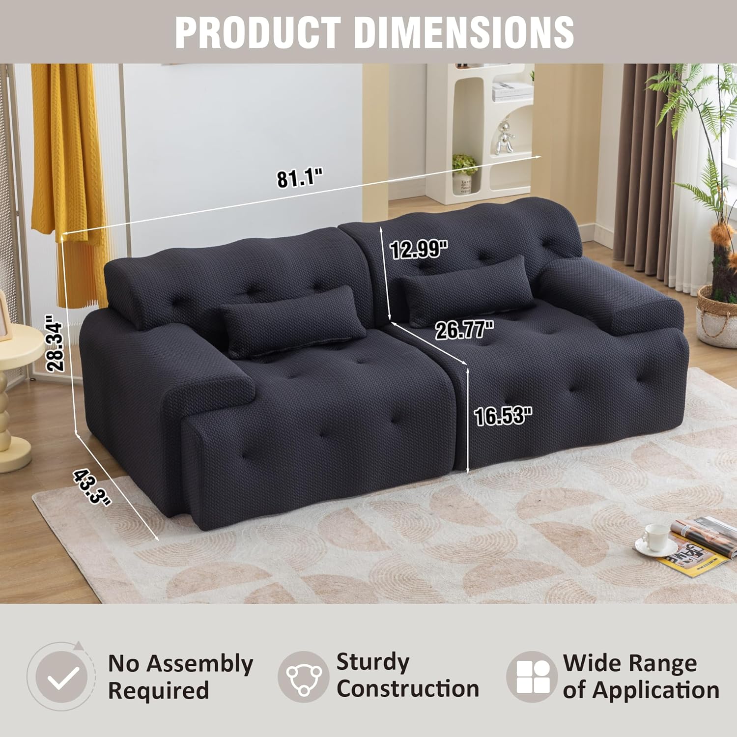 Ucloveria Modern Sofas for Living Room, 2 Seater Loveseat Tufted Couch Pure Foam Comfy Sofa Couch with 2 Pillows, Upholstered Living Room Couch Lounge Sofa for Small Spaces, No Assembly Required