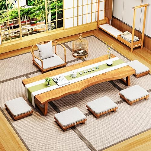 Japanese Floor Table Wooden Coffee Table Tatami Tea Table Breakfast in Bed Serving Tray Table Vintage Kotatsu Table Dining Table Low Table for Sitting on The Floor 140x60x35cm(140x60x35cm)