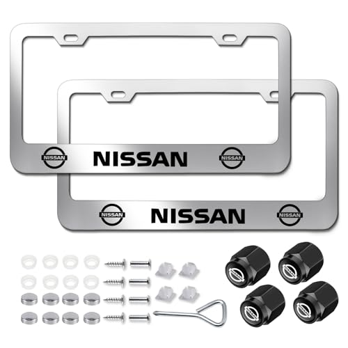 License Plate Frames for Mustang, 2Pack Stainless Steel License Plate Cover Standard License Plate Holder with Screw Caps Set Car Accessories（Silver）