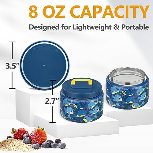 8oz Kids Thermos for Hot Food,Small Lunch Thermos Food Container Stainless Steel,Easy Open Wide Mouth Thermo for Hot Cold Food for Preschool Travel (Pink Unicorns)