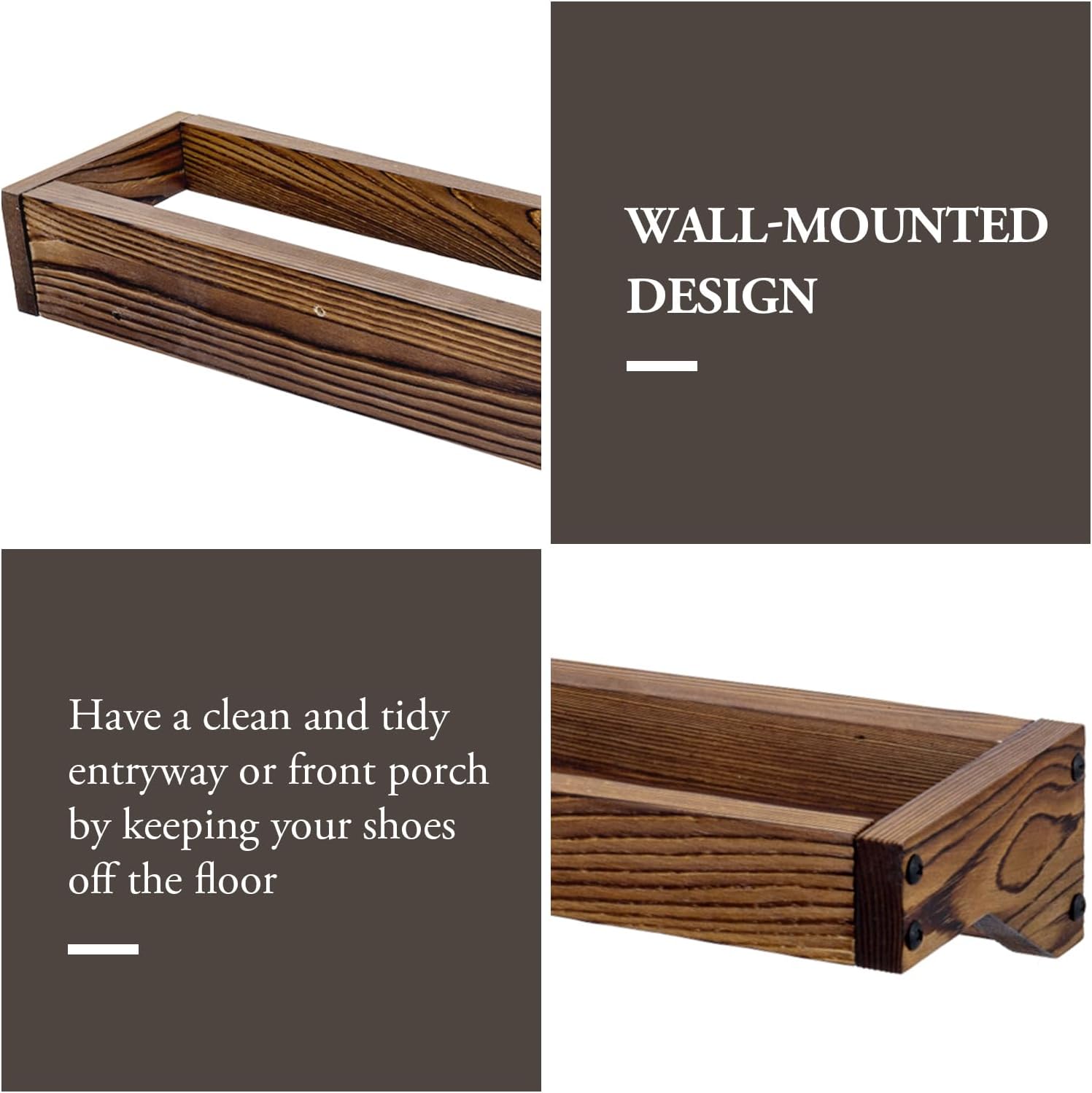 MyGift 30 Inch Rustic Burnt Solid Wood Hanging Shoe Rack, Wall Mounted Storage Organizer Footwear Holder for Closet, Mudroom, Entryway, Holds 6 Pairs, Set of 2