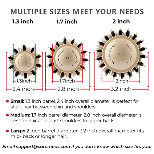 Boars Round Brush for Blow Drying, Straightening, Styling, Curling Shoulder Length Hair, Medium Ceramic Vented Roller (1.7