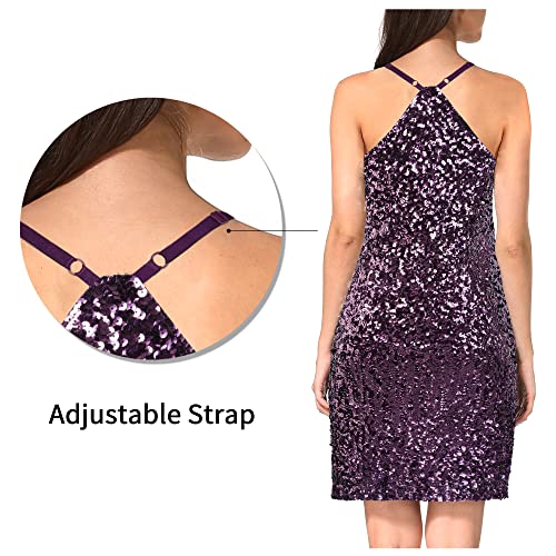 MANER Women's Glitter Sequin Dress Adjustable Spaghetti Strap Sparkle Party Dresses