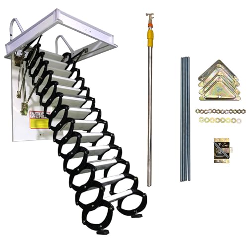 TECHTONGDA Attic Ladder 13 Steps Attic Stairs Pull Down Attic Loft Stair Telescoping Attic Access Ladder Ceiling Mounted Folding Ladder Attic Steps, 31.5 x 35.4 Inch, 10.5 ft Height, 660lb Capacity