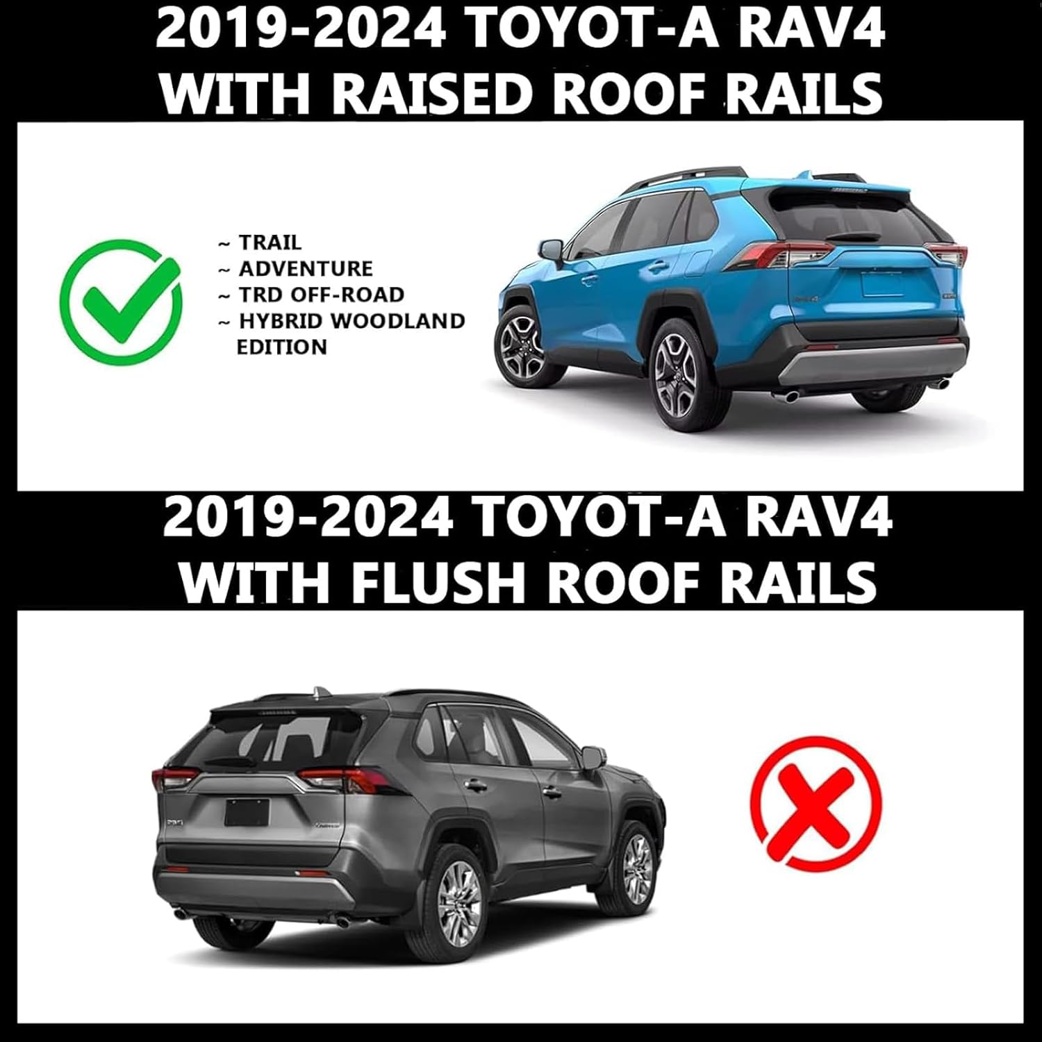 Roof Rack Crossbars Side rail Cross Bar Fits 2019-2024 Toyot-a RAV4 Adventure Factory Raised Roof Rails | Premium Aluminum – Black