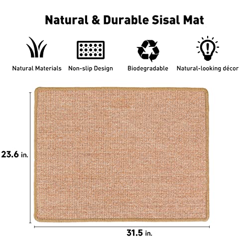 FUKUMARU Cat Scratcher Mat, 23.6 X 15.7 Inch Natural Sisal Cat Scratch Mats, Horizontal Cat Floor Scratching Pad Rug, Protect Carpets and Sofas (Cream - Thicken)