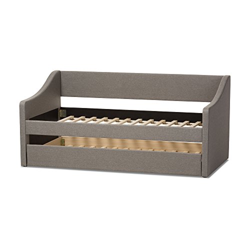 Baxton Studio Cera Fabric Upholstered Daybed with Guest Trundle Bed, Twin, Beige