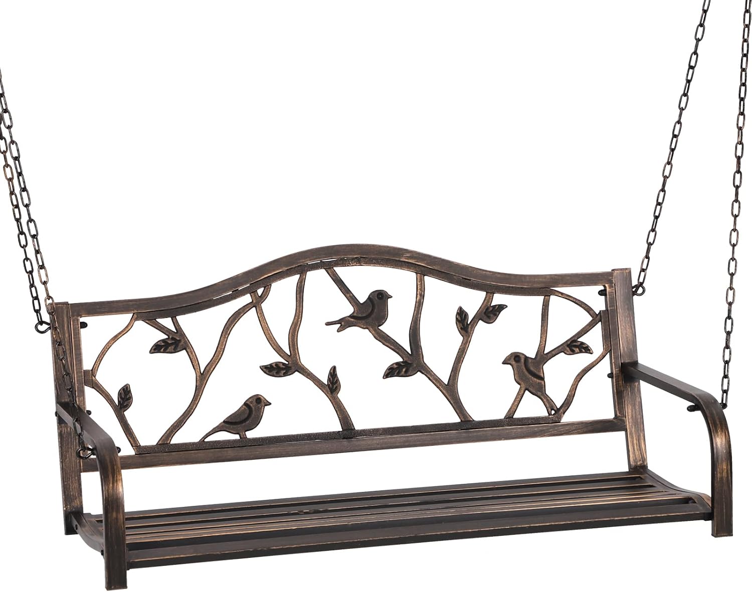 Sophia & William Outdoor Porch Swing Chair Hanging Metal Bench Swing with Bird Backrest, 450lbs Weight Capacity