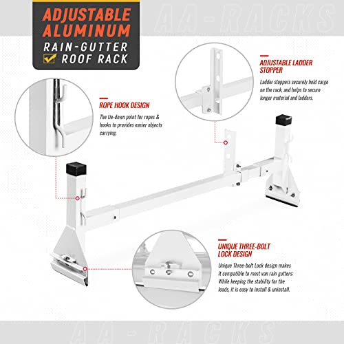 AA-Racks Model AX27 Aluminum Rain-Gutter Van Roof Racks Square 2 Bar with Adjustable Middle Bar