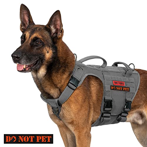 OneTigris Tactical Dog Harness for Large Dog Full Metal Buckled No Pull Dog Harness Vest with Hook & Loop Panels, Military Adjustable Easy to Put On Dog Vest Dog for Walking Hiking Training Brown