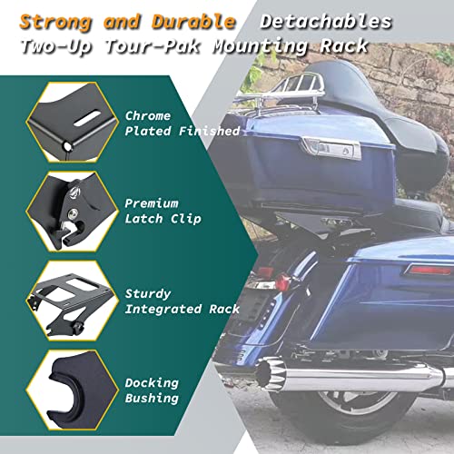 Tour Pack 2-UP Motorcycles Luggage Rack Mount Fits for Harley Davidson Touring Pack Street Glide/Electra Glide/Road Glide/Road King 2014-2022 Black