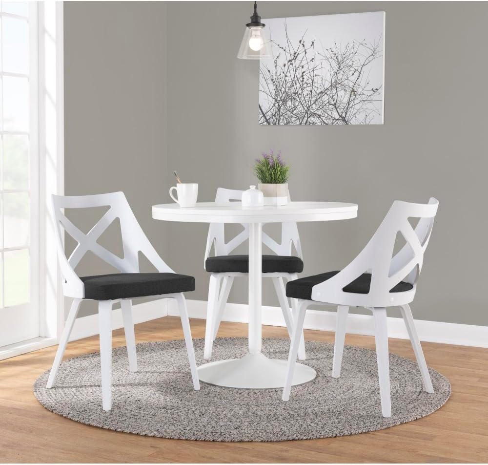 Farmhouse Chair in White Textured Wood and Fabric Set of 2 Foam Grey B116135623