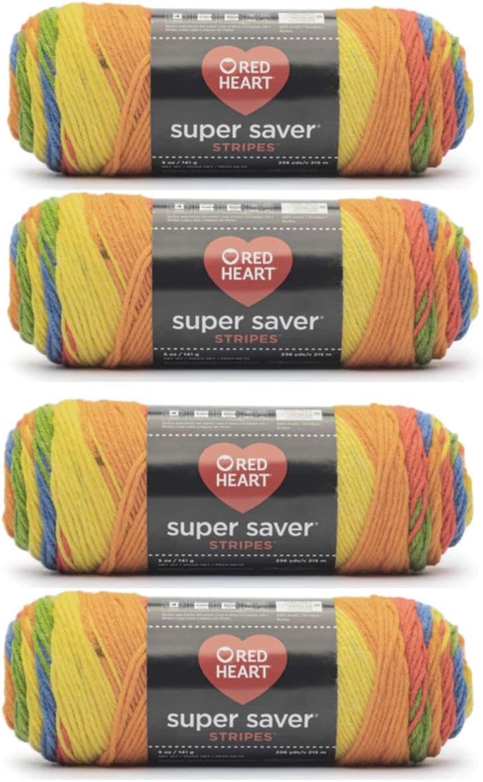 Bulk Buy - Red Heart Super Saver Rainbow Yarn - 4 Pack of 141g/5oz - Acrylic - 4 Medium (Worsted) - 236 Yards - Knitting/Crochet