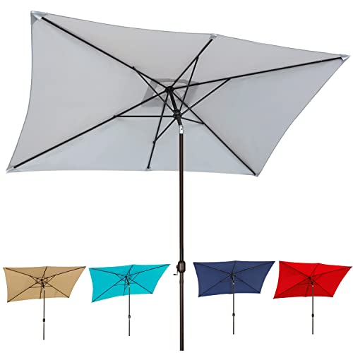 Blissun 10' Rectangular Patio Umbrella Outdoor Market Table Umbrella with Push Button Tilt and Crank (Grey)