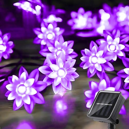 Solar Flower String Lights Outdoor Waterproof 50 LED Upgraded Flower Fairy Light for Garden Fence Patio Yard Christmas Tree Lawn Party (Purple)