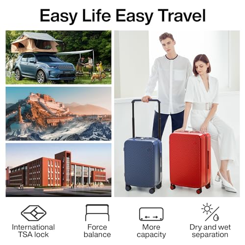 mixi Luggage Suitcases With Spinner Wheels,Upgrade Wide Handle PC Hardshell Rolling Travel Suitcase with TSA Lock, Checked-Medium 24-Inch, Red