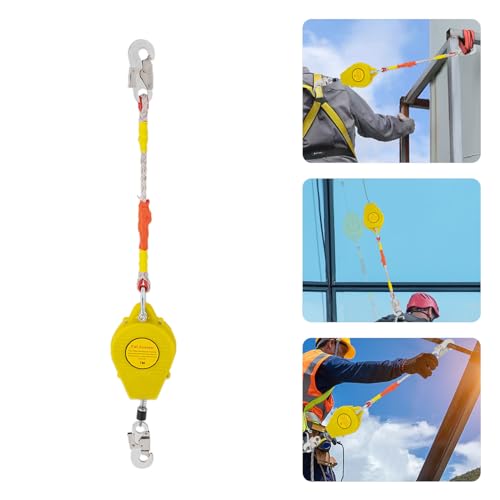 23ft Self Retracting Lifeline 330lbs Fall Arrester Fall Protection Dual Swivels Alloy Steel Hook Flame Retardant Steel Wire Rope, Green