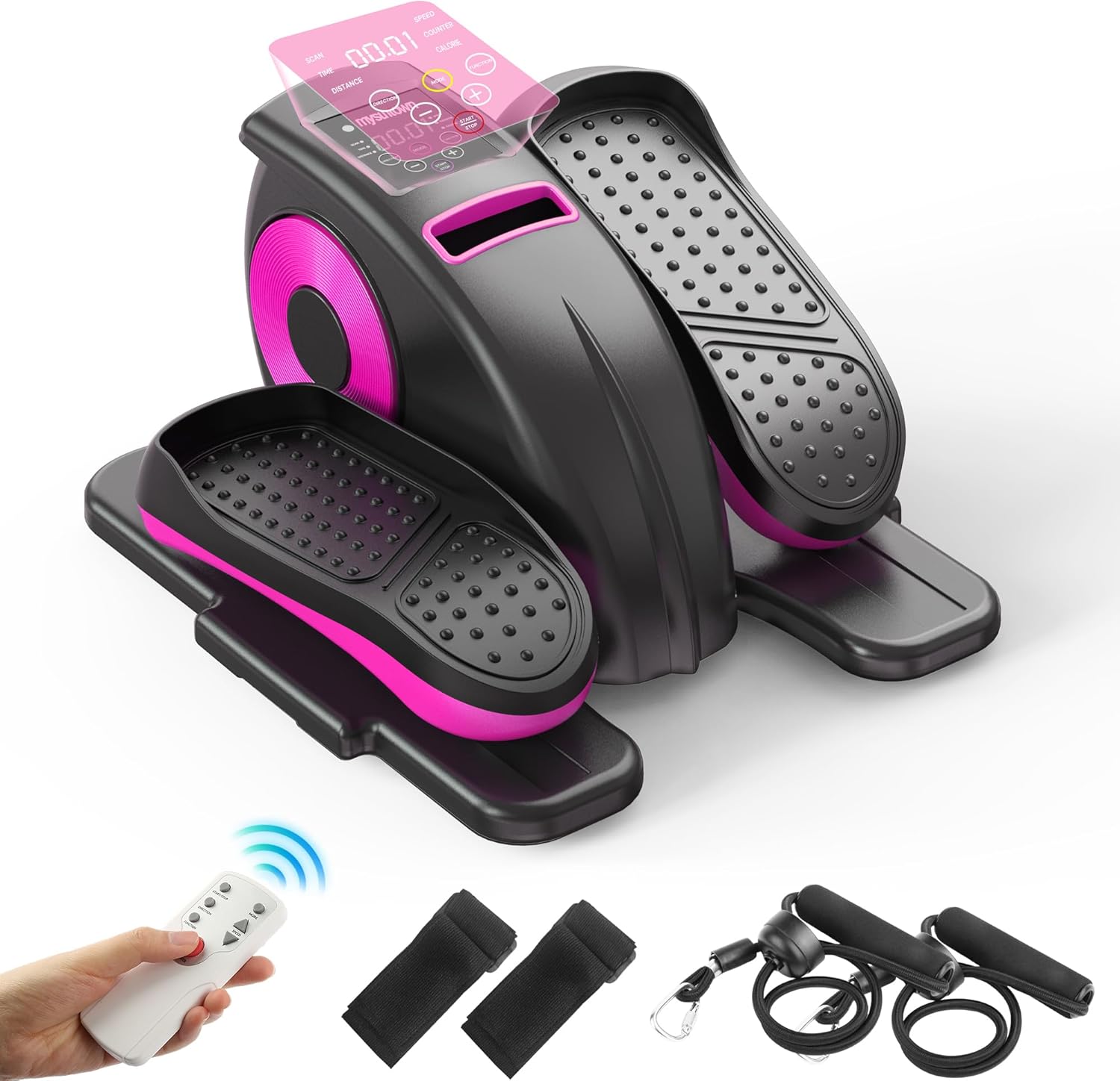 Mysuntown Under Desk Elliptical for Home, Leg Exerciser While Sitting for Seniors, Quiet and Portable Ellipse Leg Exerciser with Remote Control & Pedals Straps & 12 Adjustable Speed, Pink