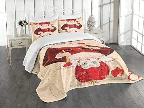 Ambesonne Gothic Bedspread Set, Abstract Old Fashioned Blossoms Nature Inspired Feminine Pattern Baroque Influences, 3 Piece Decorative Bedding Coverlet and 2 Pillow Shams, Queen Size, Tan Black