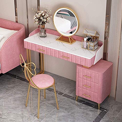 Luxurious Makeup Vanity Desk for Princess's Gift, New Nordic Light Luxury Dressing Table Bedroom Modern Minimalist Storage Cabinet Mini Small Makeup Table(Style 2 (80cm))