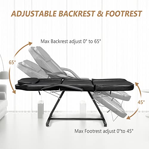 Massage Salon Tattoo Chair Esthetician Bed with Hydraulic Stool,Multi-Purpose 3-Section Facial Bed Table, Adjustable Beauty Barber Spa Beauty Equipment, Black