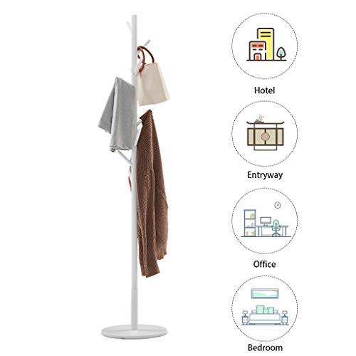 Vicllax Free Standing Coat Rack 8 Hooks Wood Clothes Hanger Stand Coat Tree (White)