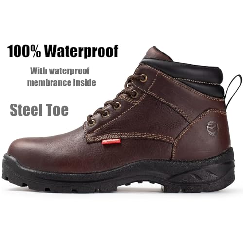 SUREWAY Mens Waterproof Soft/Steel Toe Work Boots/Shoes for Men,Full-Grain Leather,Oil/Slip Resistant,Lightweight,Anti-Fatigue for Standing/Walking All Day Long