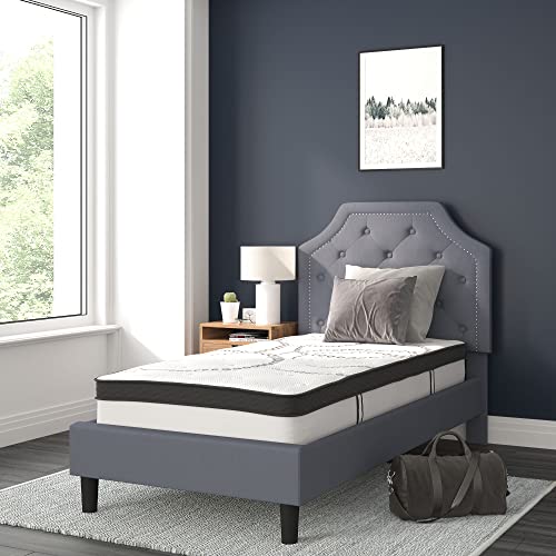 Flash Furniture Brighton Queen Size Tufted Upholstered Platform Bed in Beige Fabric with 10 Inch CertiPUR-US Certified Pocket Spring Mattress