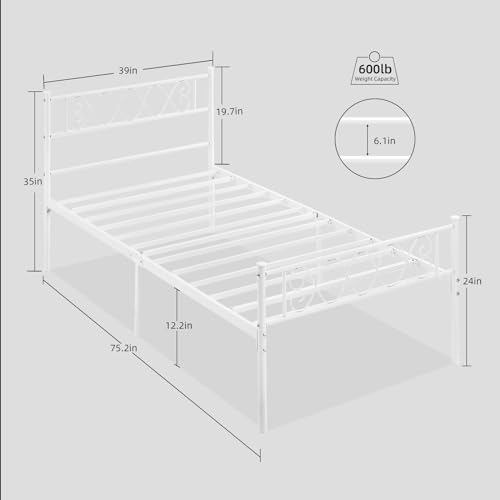 IDEALHOUSE White Metal Twin Bed Frame with Headboard and Footboard for Girls and Boys, Twin Size Platform Bed Frame with Iron-Art Sweet Heart, No Box Spring Needed, Easy Assembly