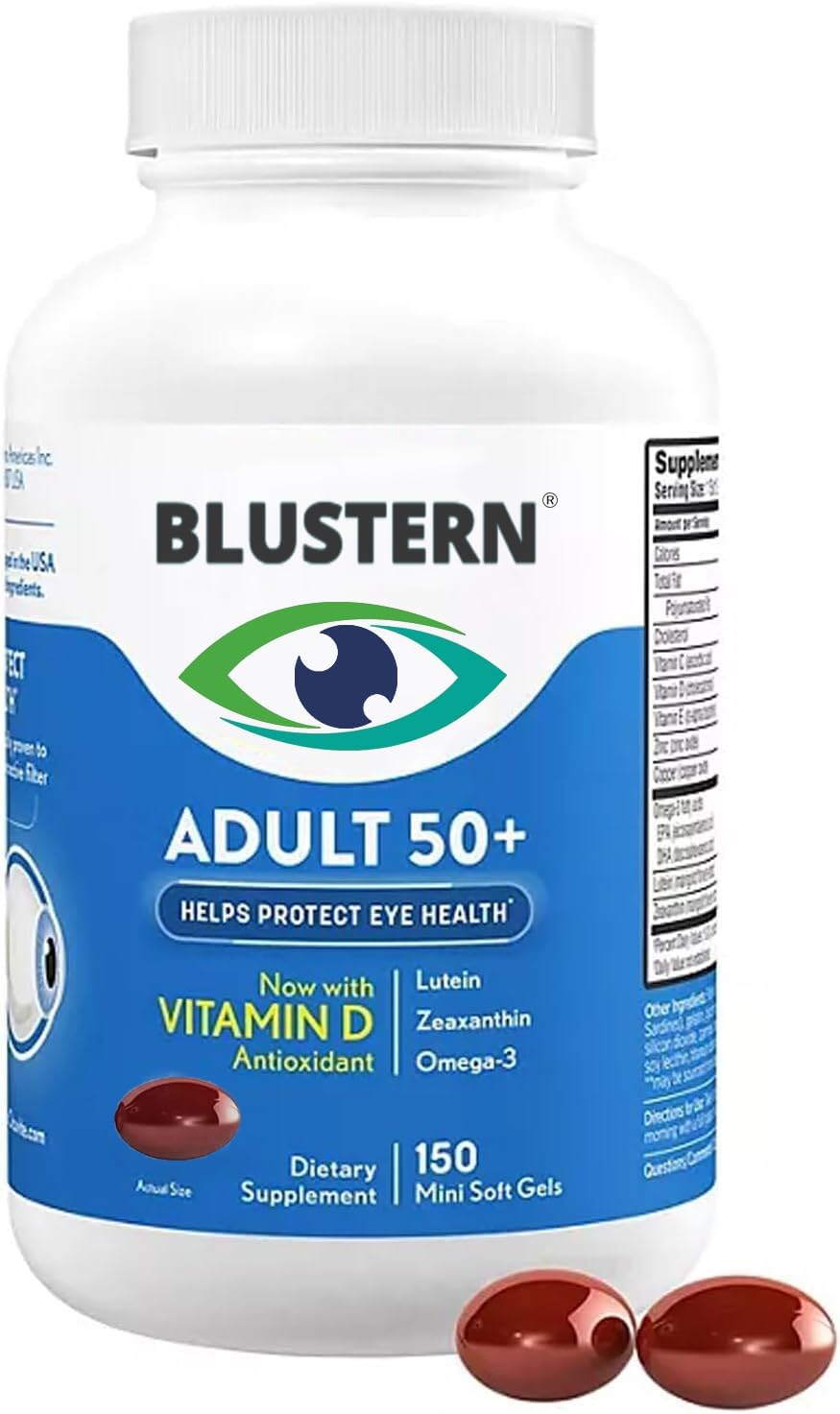 Adult 50 Plus Eye Vitamin & Mineral Supplement 150 Softgels with Zinc, Vitamins C, E, Omega 3, Lutein & Zeaxanthin (1Pack,Packaging May Vary)