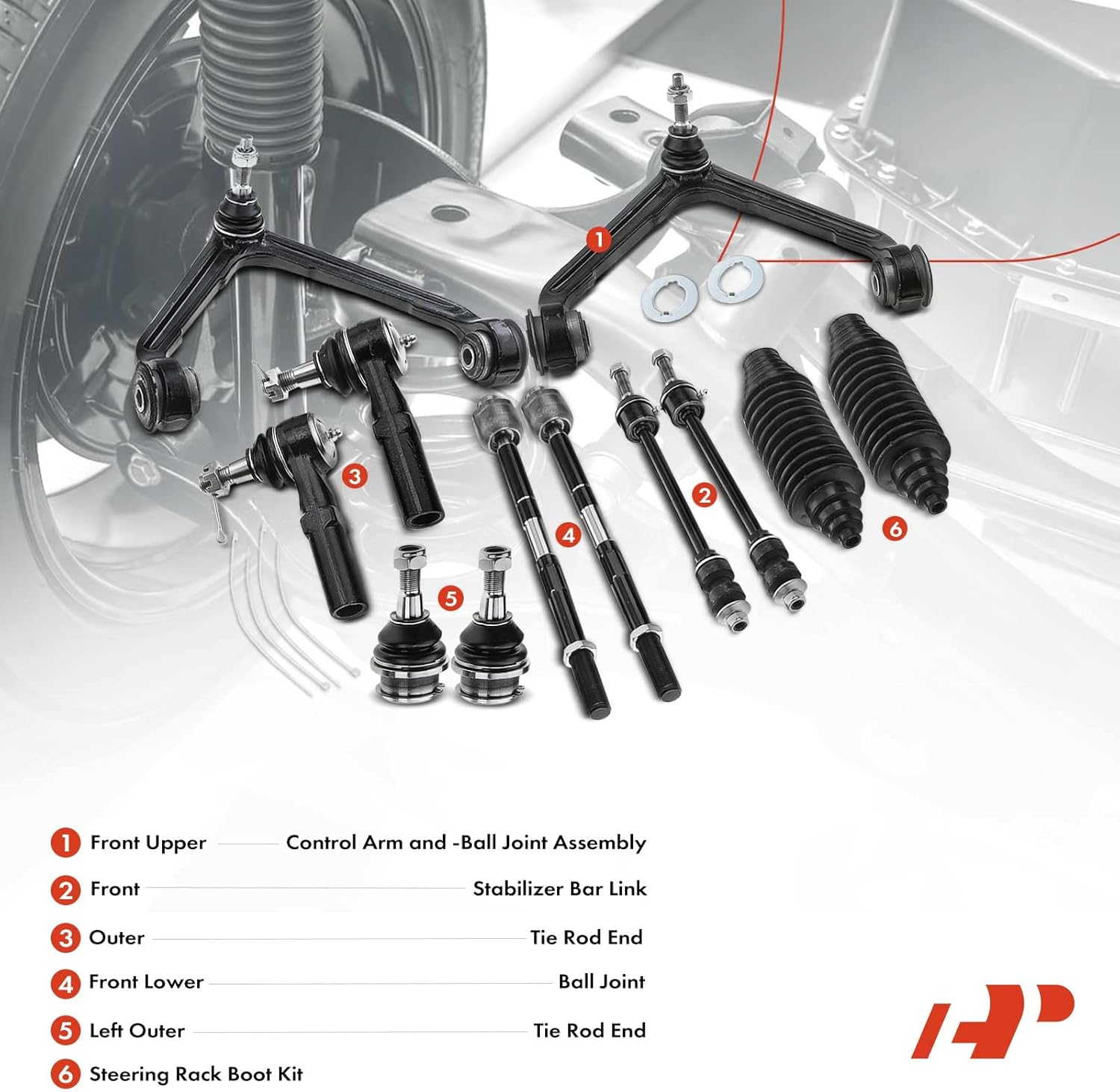 A-Premium 12Pcs Front Suspension Kit, Upper Control Arm Lower Ball Joint Inner Outer Tie Rod End Sway Bar Links Rack and Pinion Bellow, Compatible with Dodge Ram 1500 2002 2003 2004 2005, 4WD Only