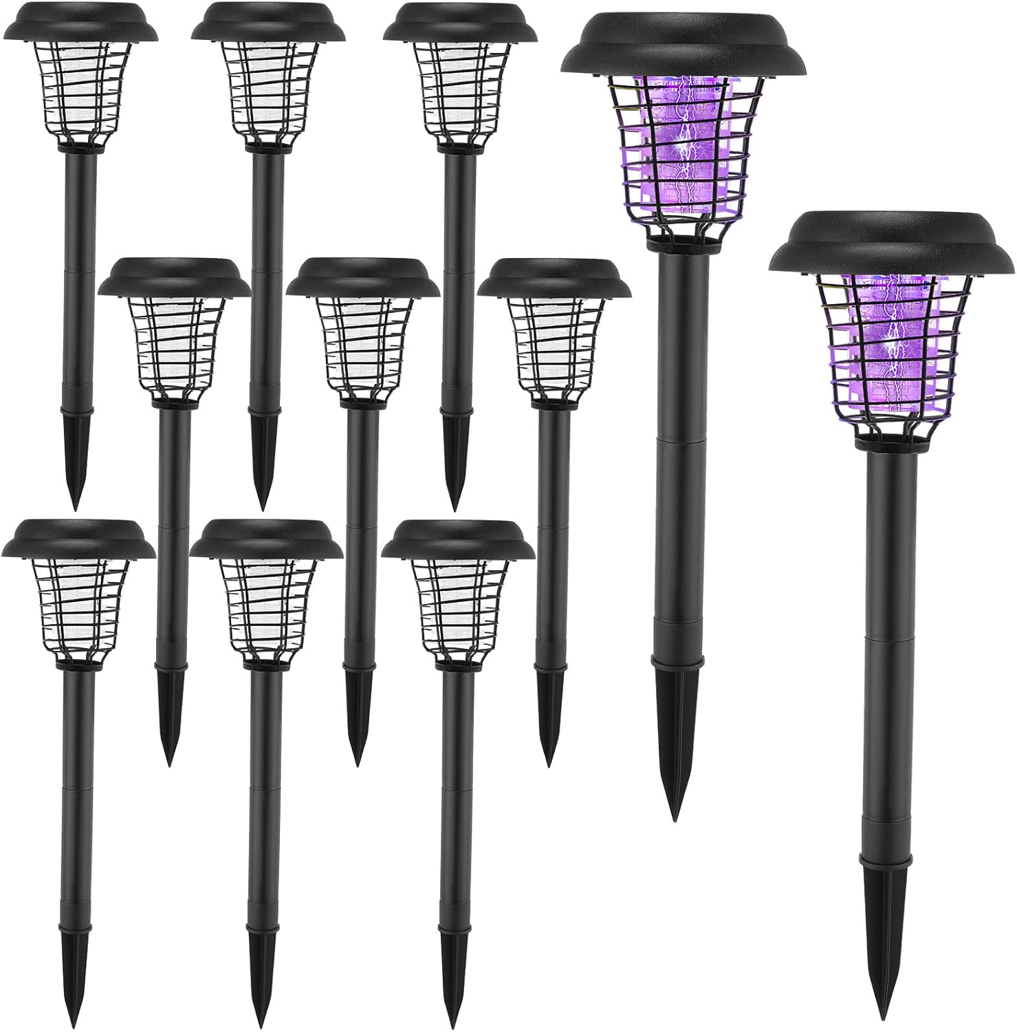12 Pack Solar Bug Zapper LED Mosquito Killer Outdoor Waterproof Mosquito Zapper Fly Repellent 2 in 1 Mosquito and Insect Zapper Waterproof Solar Mosquito Killer Light for Indoor Outdoor Use
