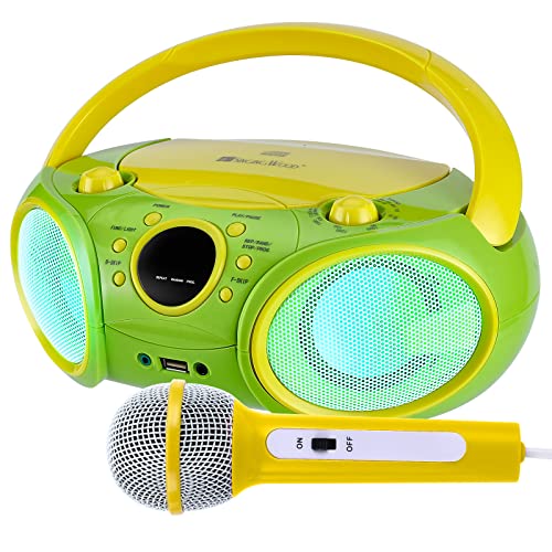 SingingWood NP030AB-YG Portable Karaoke System, Portable CD Player Boombox with Bluetooth for Home AM FM Stereo Radio, Headphone Jack, Portable Karaoke Supported AC or Battery Powered - Green