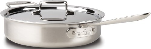 All-Clad BD55403 D5 Brushed Stainless Steel 5-ply Bonded Cookware, Saute Pan with lid, 3 quart, Silver